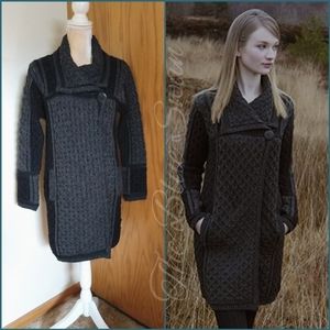 EUC Aran Crafts Irish Pure Merino Wool Fisherman Cozy Two Tone Cardigan Sweater